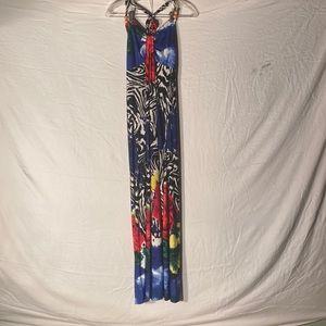 Pura Vida Beaded Halter Maxi Dress Multi Color Size M.
